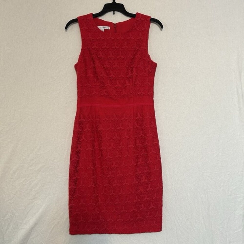 Maggy London Red Sheath Dress Star Floral Lace Overlay Lined Size 4